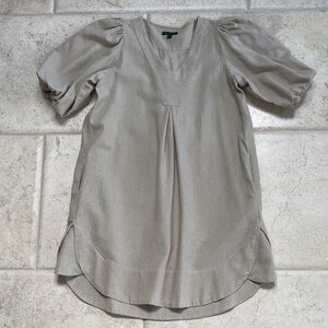 For Cynthia Neutral Puff-Sleeve V-Neck Tunic in Taupe